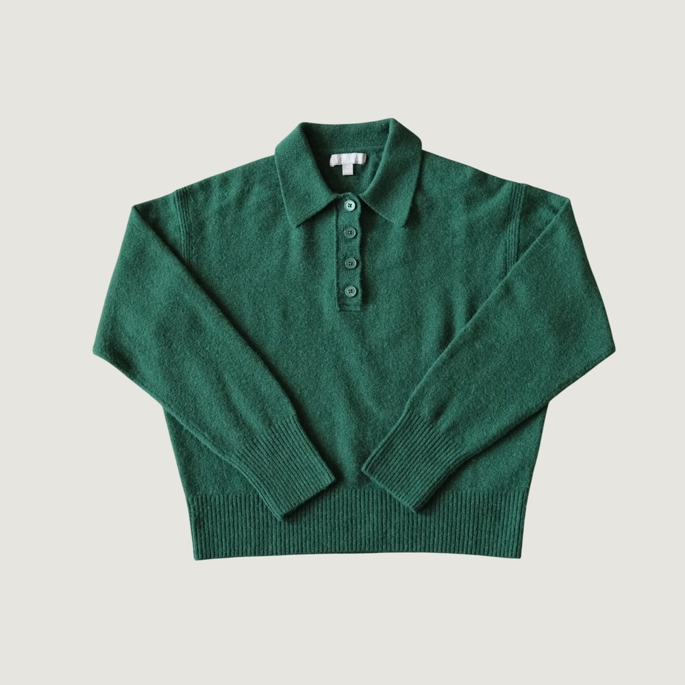 J.Crew Polo Sweater Green Merino Alpaca Wool Blend Long Sleeve Pullover Size S